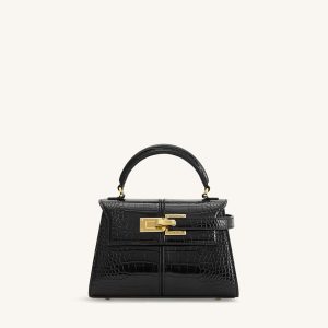Elise Top Handle Bag - Black Croc - view 1