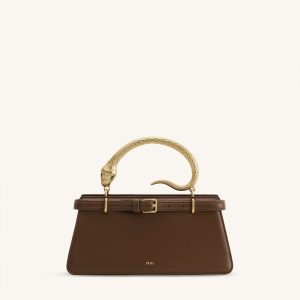 Elena Snake Handle Top Handle Bag - Dark Brown - view 1