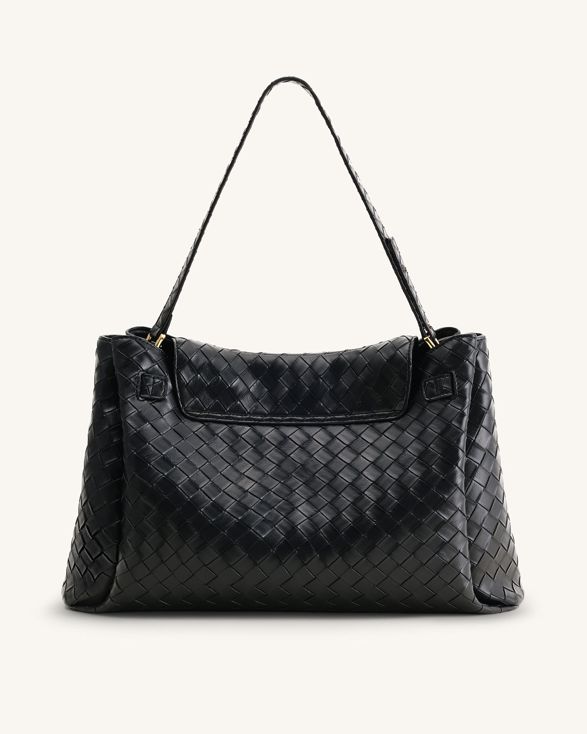 Rhea Large Woven Textured Shoulder Bag - Black - view 3