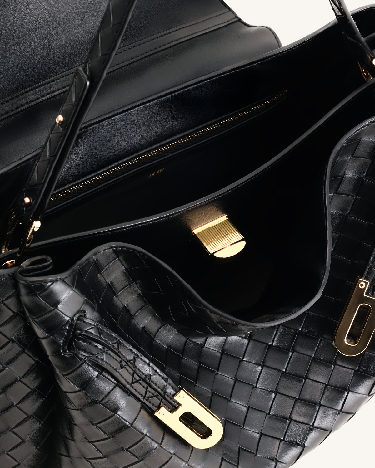 Rhea Large Woven Textured Shoulder Bag - Black - view 4