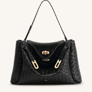 Rhea Large Woven Textured Shoulder Bag - Black - view 1