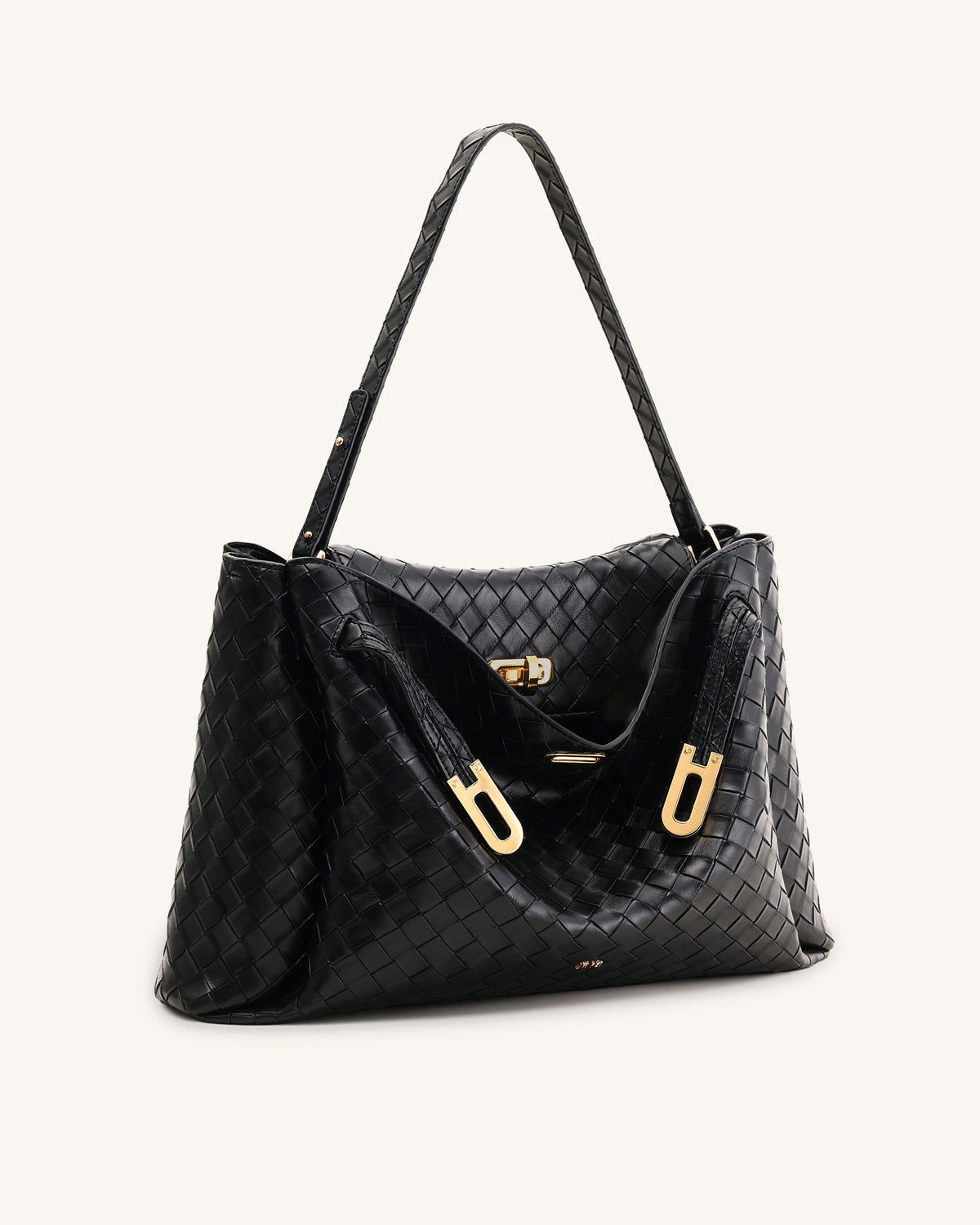 Rhea Large Woven Textured Shoulder Bag - Black - view 2