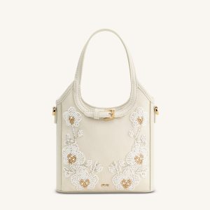 Brooke Mini Belted Embellished Orchid Beaded Top Handle Bag - Ivory - view 1