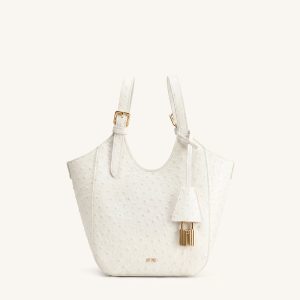 Ines Faux Ostrich Padlock Tote Bag - White - view 1