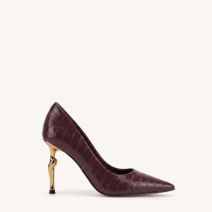 Hazel Croc-Embossed Heels - Burgundy - view 1