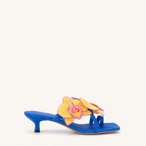 Serena Orchid Embroidered Toe Ring Heeled Sandals - Royal Blue - view 1