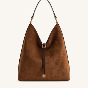 Aria Faux Suede Shoulder Bag - Brown - view 1
