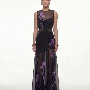 Sheer Floral Print Paneled Maxi Dress - Black - view 1