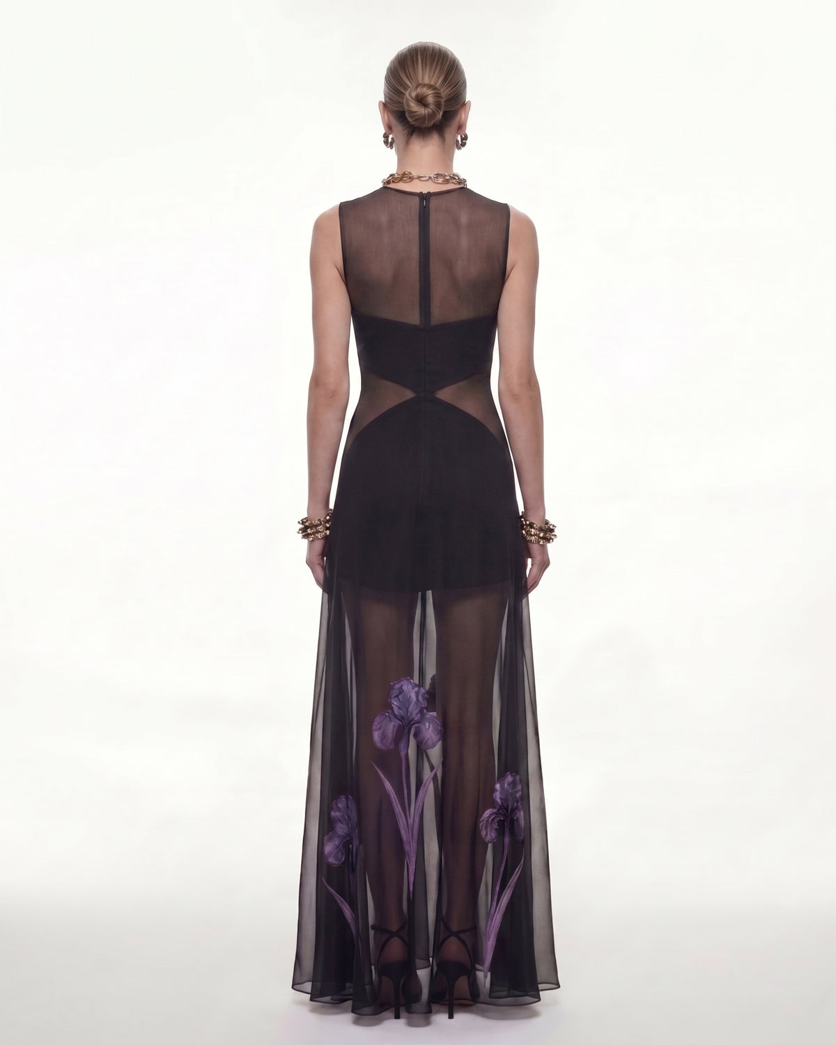 Sheer Floral Print Paneled Maxi Dress - Black - view 2