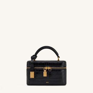 Cleo Box Shape Top Handle Bag - Black Croc - view 1