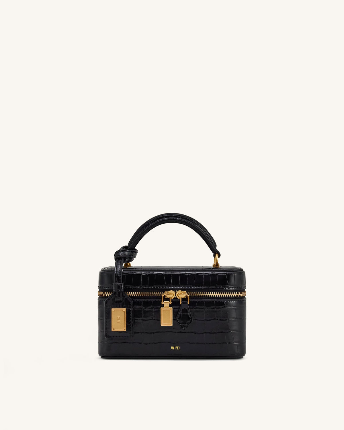 Cleo Box Shape Top Handle Bag - Black Croc - view 1