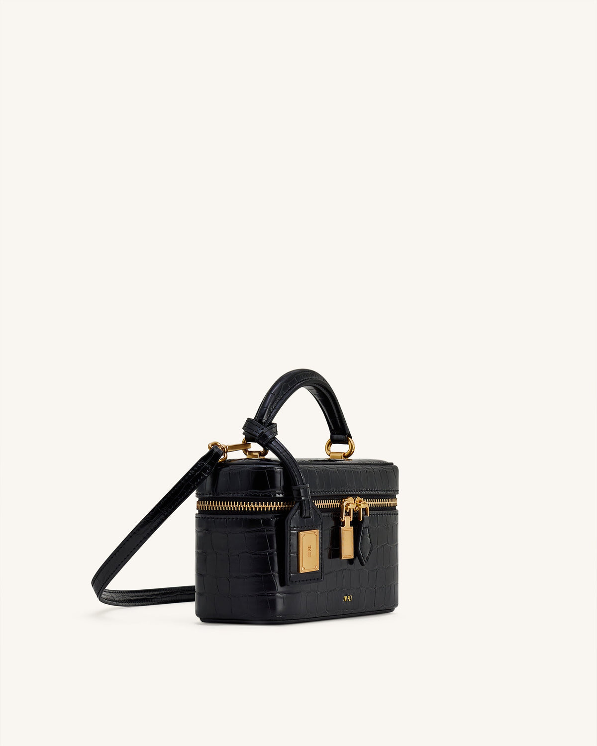 Cleo Box Shape Top Handle Bag - Black Croc - view 3