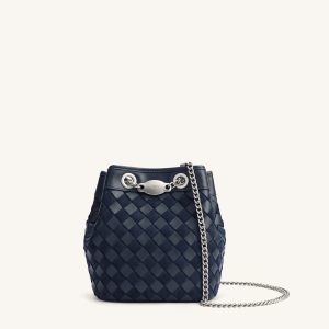 Yara Faux Suede Hand-Woven Bucket Bag - Dark Blue - view 1