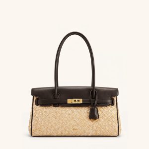 Yara Faux Straw Shoulder Bag - Brown - view 1
