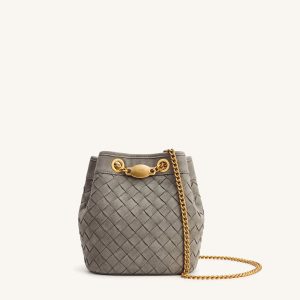 Yara Faux Suede Hand-Woven Bucket Bag - Grey - view 1