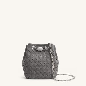 Yara Faux Suede Hand-Woven Bucket Bag - Dark Grey - view 1