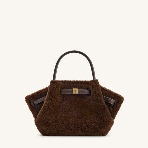 Hana Mini Faux Fur Tote Bag - Dark Brown - view 1