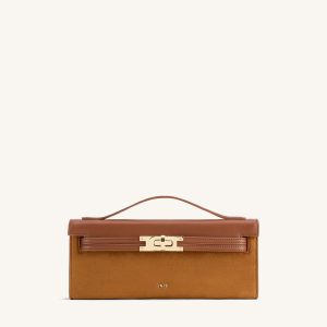 Bria Faux Suede Structured Top Handle Bag - Brown - view 1
