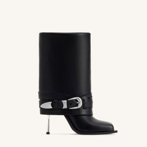 Emilia Western Buckled Leather Stiletto Boots - Black - view 1