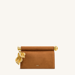Holly Faux Suede Metal Pendant Embellished Clutch - Brown - view 1