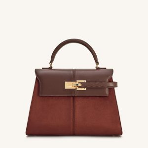 Elise Large Faux Suede Top Handle Bag - Mocha Brown - view 1