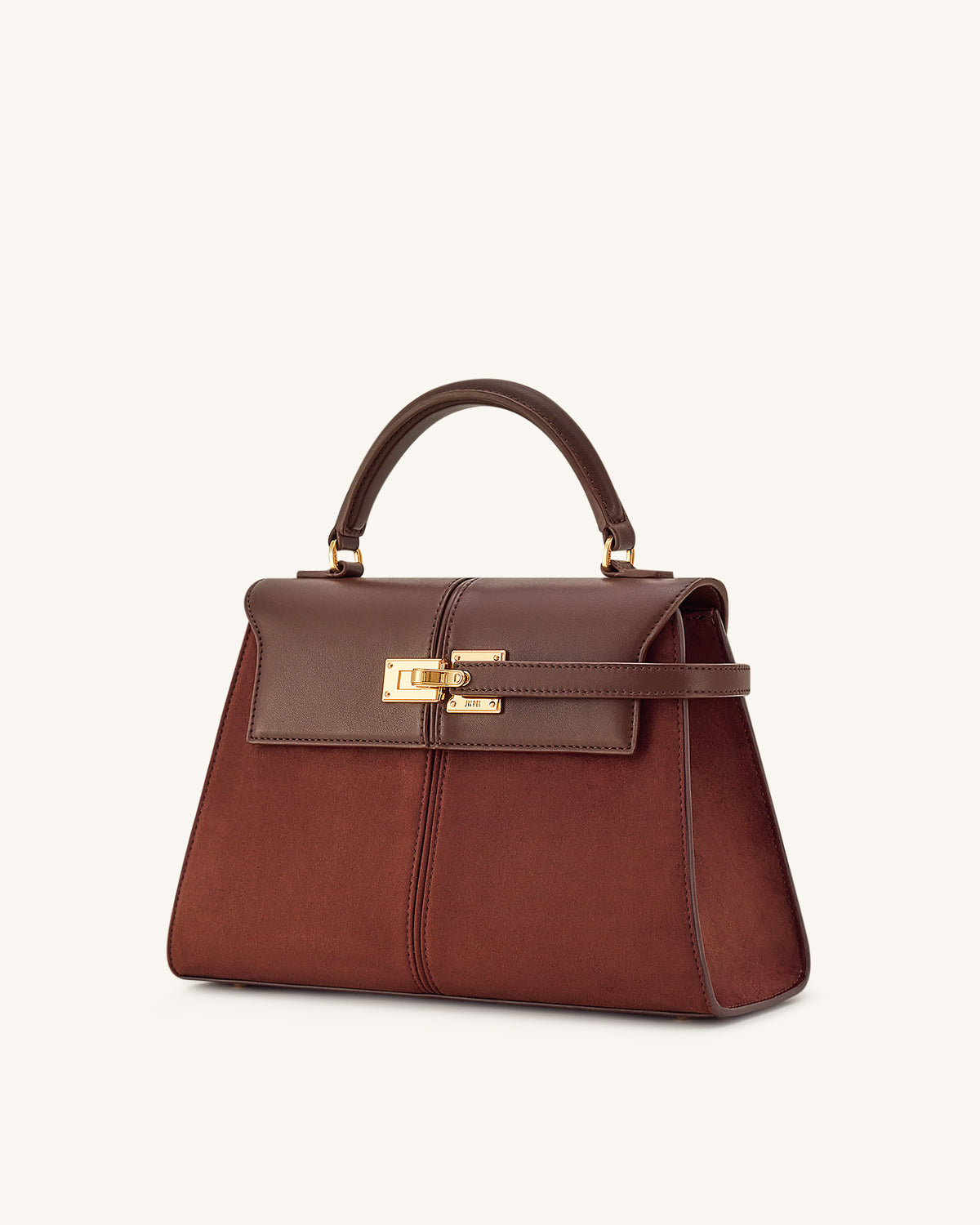 Elise Large Faux Suede Top Handle Bag - Mocha Brown - view 2