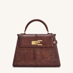 Elise Large Croc-Embossed Top Handle Bag - Chestnut Brown - view 1