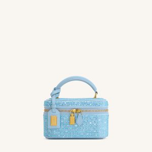 Cleo Artificial Crystal Box Shape Top Handle Bag - Blue - view 1