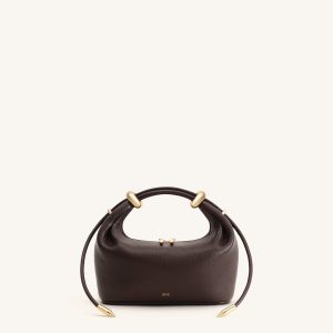 Ellie Metal Ring Embellished Top Handle Bag - Dark Brown - view 1