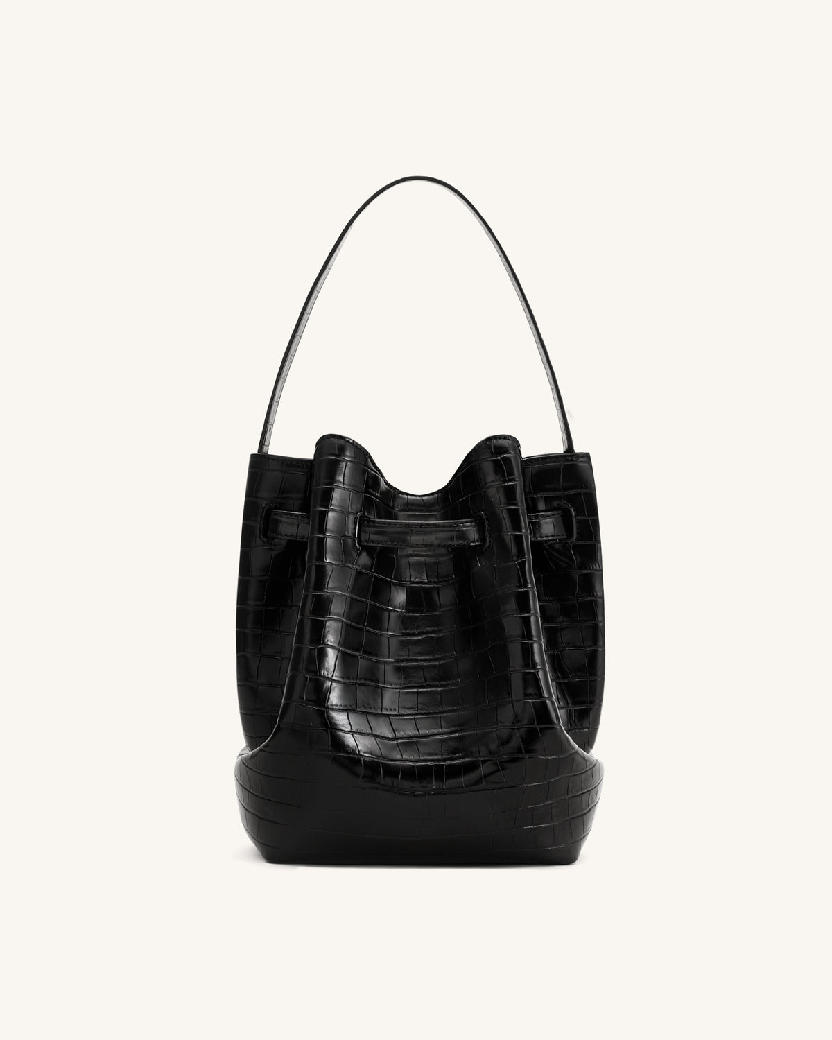 Clara Lock Accent Bucket Shoulder Bag - Black Croc - view 3