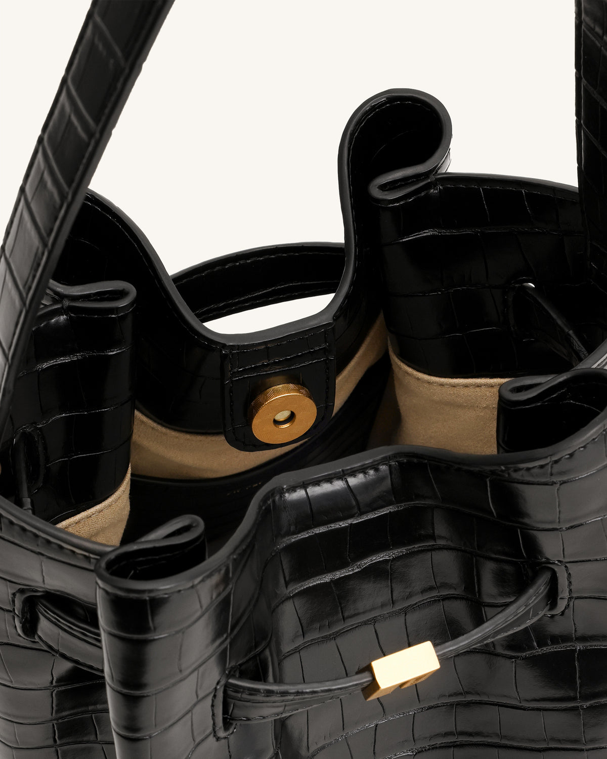 Clara Lock Accent Bucket Shoulder Bag - Black Croc - view 4