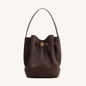 Clara Lock Accent Bucket Shoulder Bag - Mocha Brown - view 1