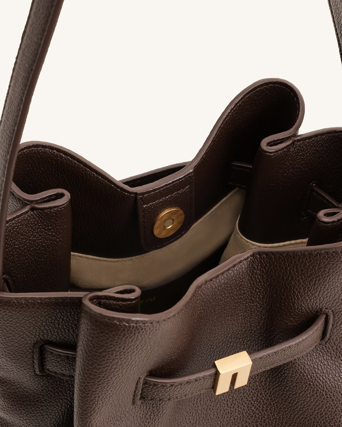 Clara Lock Accent Bucket Shoulder Bag - Mocha Brown - view 4