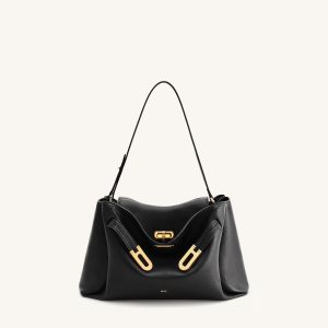 Rhea Pebbled Double Buckle Shoulder Bag - Black - view 1