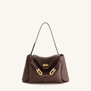 Rhea Pebbled Double Buckle Shoulder Bag - Dark Brown - view 1