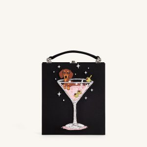 Taya Wine Glass Puppy Pattern Book Shape Clutch Bag - Black - view 1