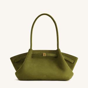Hana Wide Faux Suede Tote Bag - Olive Green - view 1