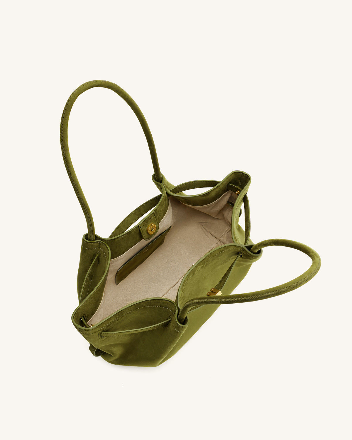 Hana Wide Faux Suede Tote Bag - Olive Green - view 5