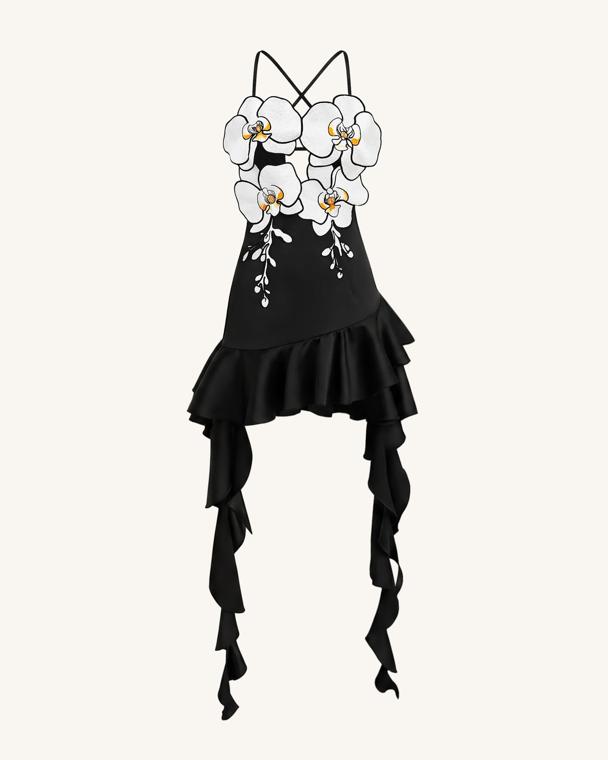 Orchid Embroidered Ruffle Hem Mini Dress - Black - view 3