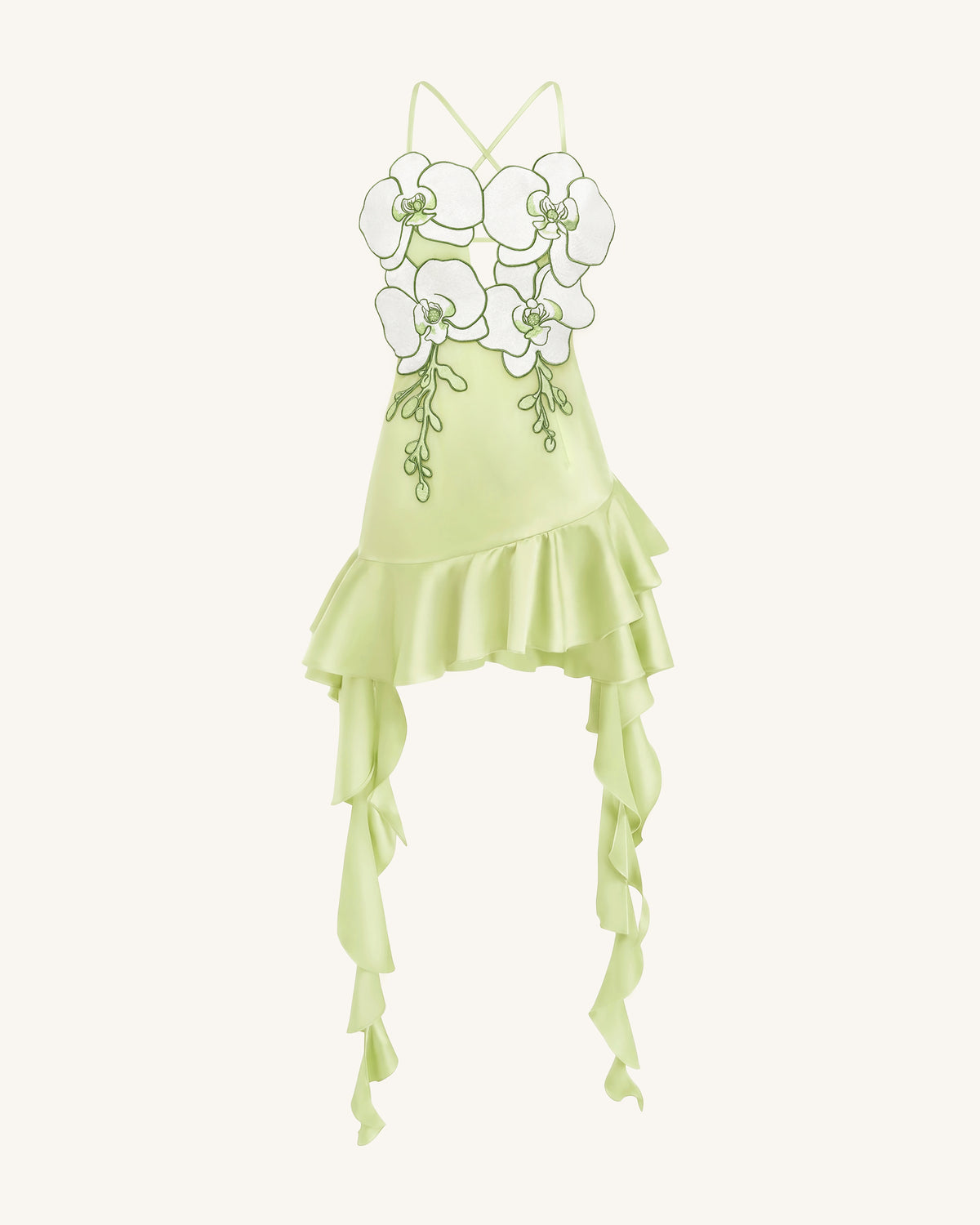 Orchid Embroidered Ruffle Hem Mini Dress - Light Green - view 3