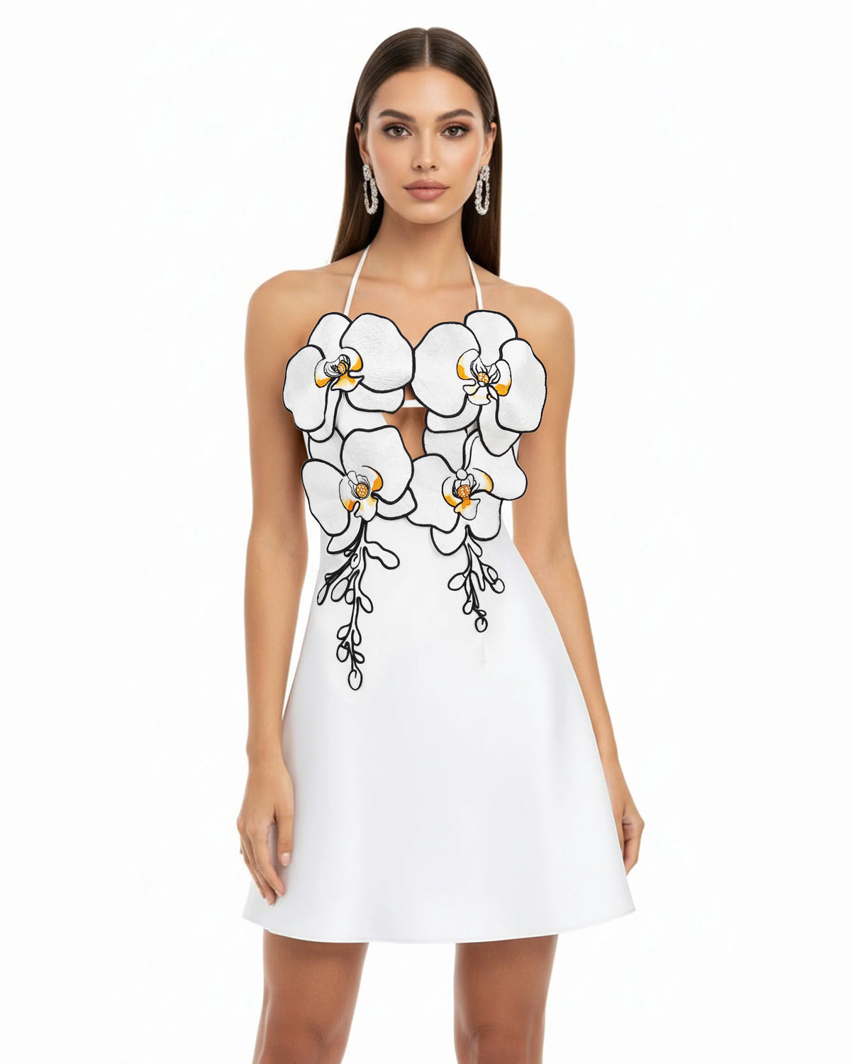 Orchid Embroidered Halter Mini Dress - White - view 1