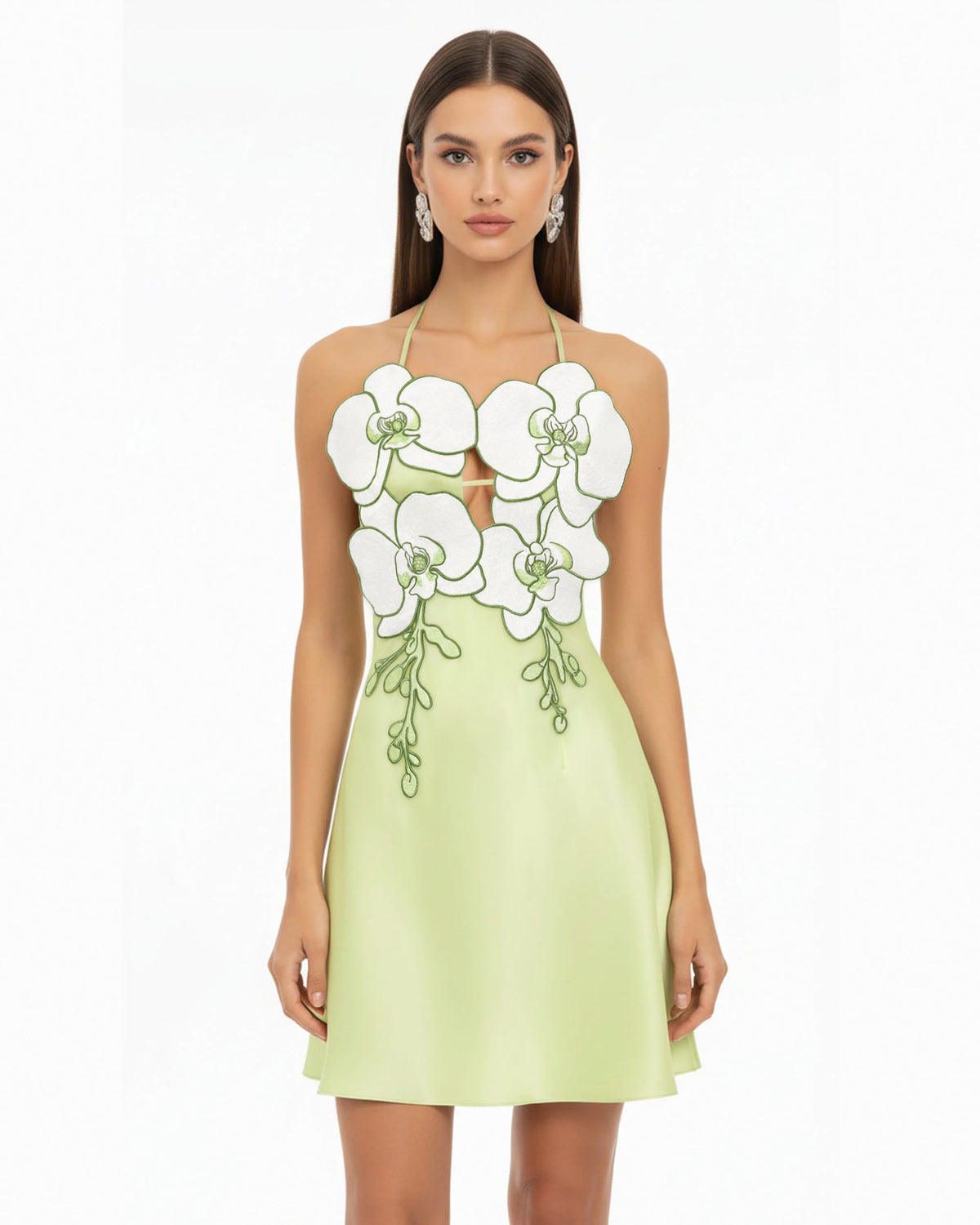 Orchid Embroidered Halter Mini Dress - Light Green - view 1