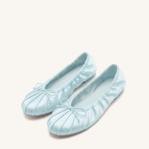 Solenne Ruched Drawstring Satin Ballet Flats - Blue - view 1