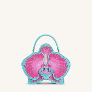 Flora Orchid Shaped Top Handle Bag - Pink Blue - view 1