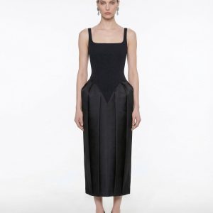 Square Neck Pannier Midi Dress - Black - view 1