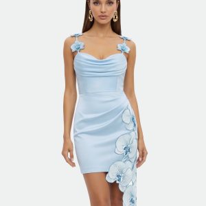 Orchid Embroidered Draped Mini Dress - Light Blue - view 1