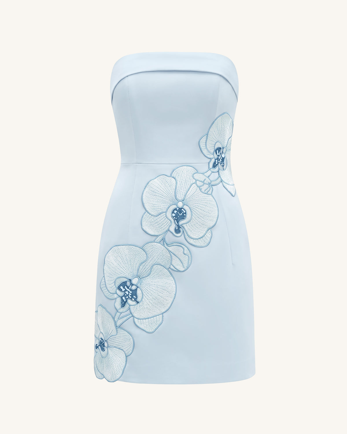 Orchid Embroidered Strapless Sheath Midi Dress - Light Blue - view 3
