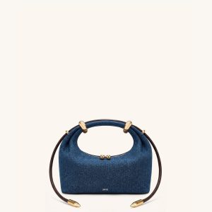 Ellie Metal Ring Embellished Top Handle Bag - Blue Denim - view 1