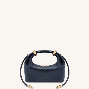 Ellie Metal Ring Embellished Top Handle Bag - Navy - view 1