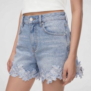 The Petal Applique Denim Shorts - Morning Dew - view 1